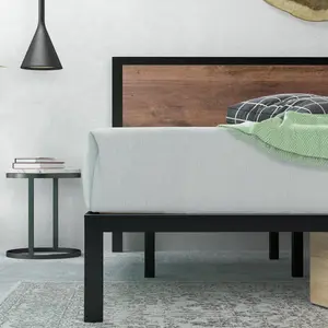 Slovan Industrial Bed Frame with Wooden Headboard European Double (140 x 200cm)