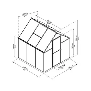 Mythos 6 Ft W x 4 Ft D Greenhouse Silver / 208cm H x 185cm W x 186cm D