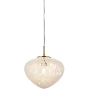 Hanging Ceiling Pendant Light - Satin Brass Plate & White Confetti Glass - 10W LED E27