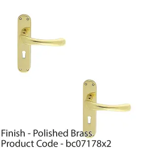 2 PACK - Rounded Smooth Latch & Lock Door Handle - Polished Brass Lever on Backplate