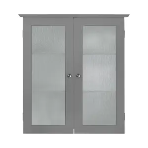 Teamson Home Wall Mounted Bathroom Cabinet with 2 Textured Glass Doors, Bathroom Storage, Grey