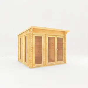 Waltons 3m x 3m Wooden 28mm Pent Roof Log Cabin Garden Summerhouse Shed 10ft x 10ft