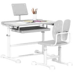 AIYAPLAY Height Adjustable Kids Desk and Chair Set w/ Tilted Desktop - Grey