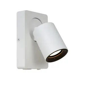 Lucide Nigel Modern Wall Spotlight - LED Dim. - GU10 - 1x5W 3000K - With USB charging point - White