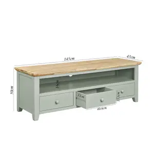 Florence Sage Green TV Stand with 3 Drawers and Shelf