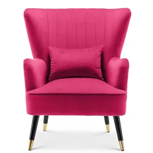 Velvet Dark Pink Camila Accent Wingback Chair with Footstool