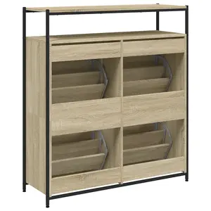 Shoe Cabinet with 4 Flip-Drawers Sonoma Oak 100x34x112 cm