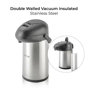 Royalford 4L Airpot Insulated Vacuum Thermal Flask Jug Tea Coffee Urn, Stainless Steel