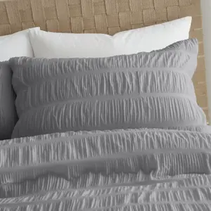 Catherine Lansfield Bedding Seersucker Embellished Duvet Cover Set with Pillowcases Grey