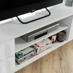 Home Source Siena White High Gloss TV Media Entertainment Stand Storage Unit