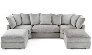 Luxe U-Shaped Sofa Scatter Back Removable Footstool Grey