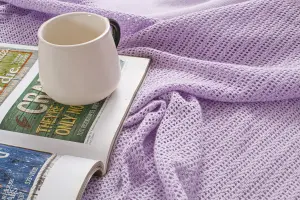 EHC Cotton Soft Hand Woven Reversible Lightweight Lavender Adult Cellular Blanket, Single 180 x 230cm