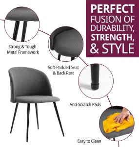 Hallowood Furniture Pair of Fabric Dining Chair with Metal Legs - Dark Grey