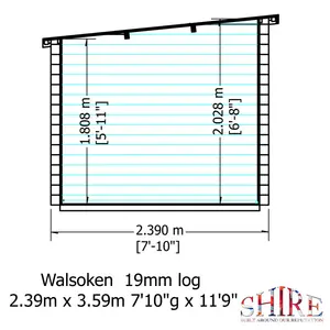 12 x 8 Ft. 19 mm Log Cabin with Storage Shed