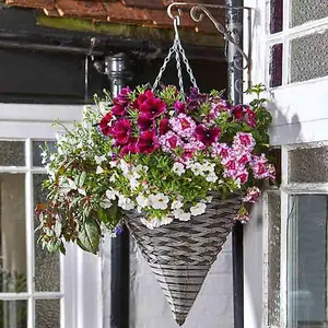 Pinto Faux Rattan Cone 14in Artificial Garden Hanging Baskets