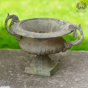 Cast Iron Urn with Handles French Vintage Ornament Antique Planter Home Garden