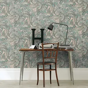 Fine Decor Marble Teal Silver Wallpaper Paste The Wall Textured Metallic Modern