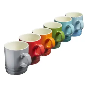 Mugs Set of 6 Tea Coffee Multi-Coloured Stoneware 350ml