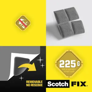 3M Scotch-Fix Removable Grey Mounting Adhesive square (L)12.7mm (W)12.7mm, Pack of 64