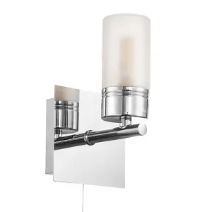 Compact Designer IP44 Rated Bathroom Wall Light Fitting with Tubular Glass Shade