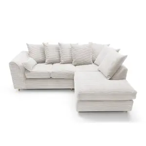 Jumbo White Cord Right Facing Corner Sofa for Living Room with Thick Luxury Deep Filled Cushioning