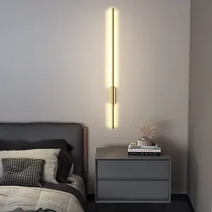 Modern Gold Linear Long Tube Aluminum LED Indoor Wall Light Wall Sconce 100cm Warm Light