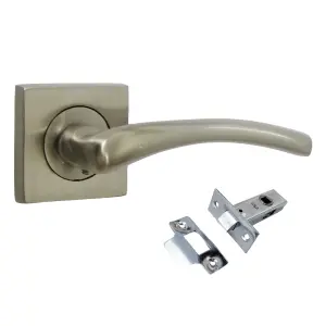 Zena Door Handle Satin Nickel Lever on Square Rose Internal Latch Handles 64mm Latch