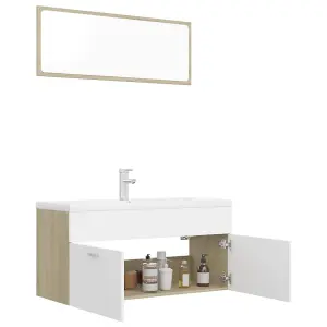 Berkfield Bathroom Furniture Set White and Sonoma Oak Engineered Wood