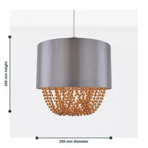 First Choice Lighting Grey Faux Silk & Copper Jewelled Ceiling Light Shade