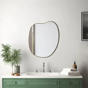 47.5cm W x H 61cm H Irregular Wall Mounted Metal Framed Bathroom Mirror Decorative, Gold