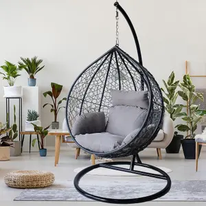 Alivio Rattan Weave Hanging Egg Chair with Cushions for Indoor Outdoor Swing Patio Garden - Grey