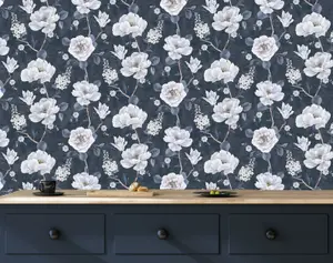 Arthouse Ashley Floral Navy Wallpaper