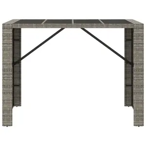 Berkfield Bar Table with Glass Top Grey 145x80x110 cm Poly Rattan