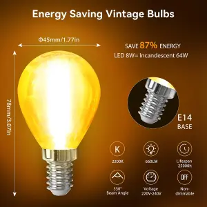 Aigostar E14 LED Bulb Vintage, Small Light Golf Ball Bulb 6W 660LM, 2200K Warm White 51W Equivalent Pack of 6