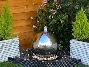 30cm Stainless Steel Sphere Modern Metal Mains Plugin Powered Water Feature