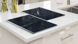 ALLboards Glass Chopping Board Black Marble 2 Set 52x30cm Cutting Board Splashback Worktop Saver for Kitchen Hob Protection