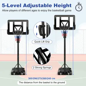 Costway 308 to 368cm Basketball Hoop Set w/Wheels & Free Secure Bag Indoor Outdoor