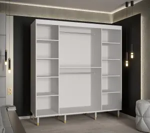 Bergen Contemporary 2 Sliding Door Wardrobe Gold Handles Marble Effect 9 Shelves 2 Rails White (H)2080mm (W)2000mm (D)620mm