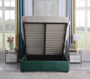 Amelia Plus 5ft Kingsize Storage Lift up Bed Green Velvet Fabric