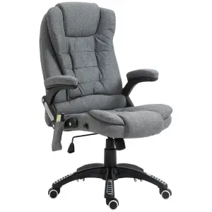 Vinsetto Massage Office Chair 130 degree Recliner Ergonomic Gaming Seven Point Heated Home Padded Linen Fabric Grey