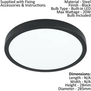 2 PACK Wall / Ceiling Light Black 285mm Round Surface Mounted 20W LED 3000K