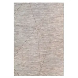 Beige Geometric Textured Woven Flatweave Easy Clean Indoor Outdoor Area Rug 120x170cm