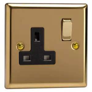 Varilight 1-Gang 13A Double Pole Switched Socket Polished Brass