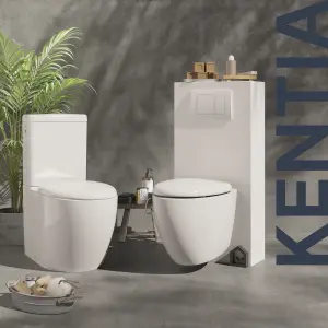 GoodHome Kentia White Rimless Wall hung Round Toilet pan with Soft close seat