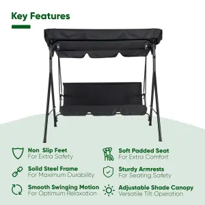 Outdoor Garden Swing Bench with Padded Seat and Water Resistant Shade Canopy