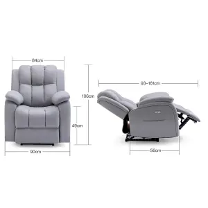 Electric Powered Recliner Chair With USB Charger And Pocket Storage In Leather-Look Grey Technology Fabric