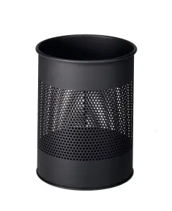 Durable Round Metal Perforated Waste Bin - Scratch Resistant Steel - 15L Grey