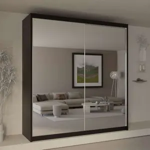 Sliding Wardrobes 4U Jacklin Modern Sliding Double Mirror Door Wardrobe in White & Black Color (W)1500mm, (H)21700mm