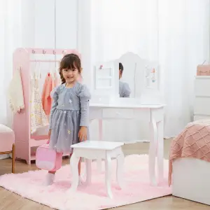 Teamson Kids Dressing Table, Play Vanity Set with Mirror & Stool - White