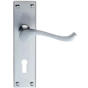 Victorian Scroll Bathroom Latch Door Handle - Satin Chrome Lever On Backplate